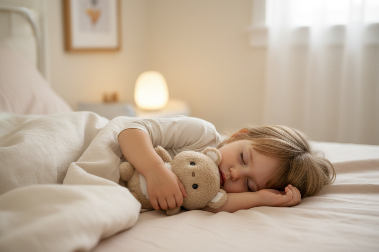 Kind met Nuffie knuffelbeer tijdens het bedtijdritueel