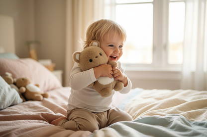 Kind luistert naar een persoonlijke boodschap uit de Nuffie knuffel